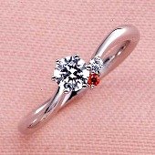 6本爪片側ピンクメレの婚約指輪/エンゲージリング