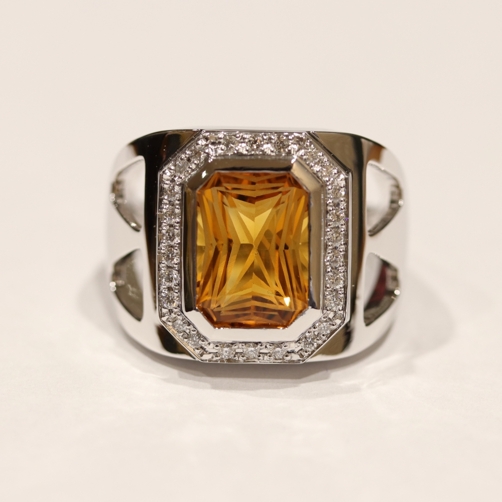 広島市佐伯区D様 プラチナシトリントパーズ/ダイヤリングオーダーメイド正面