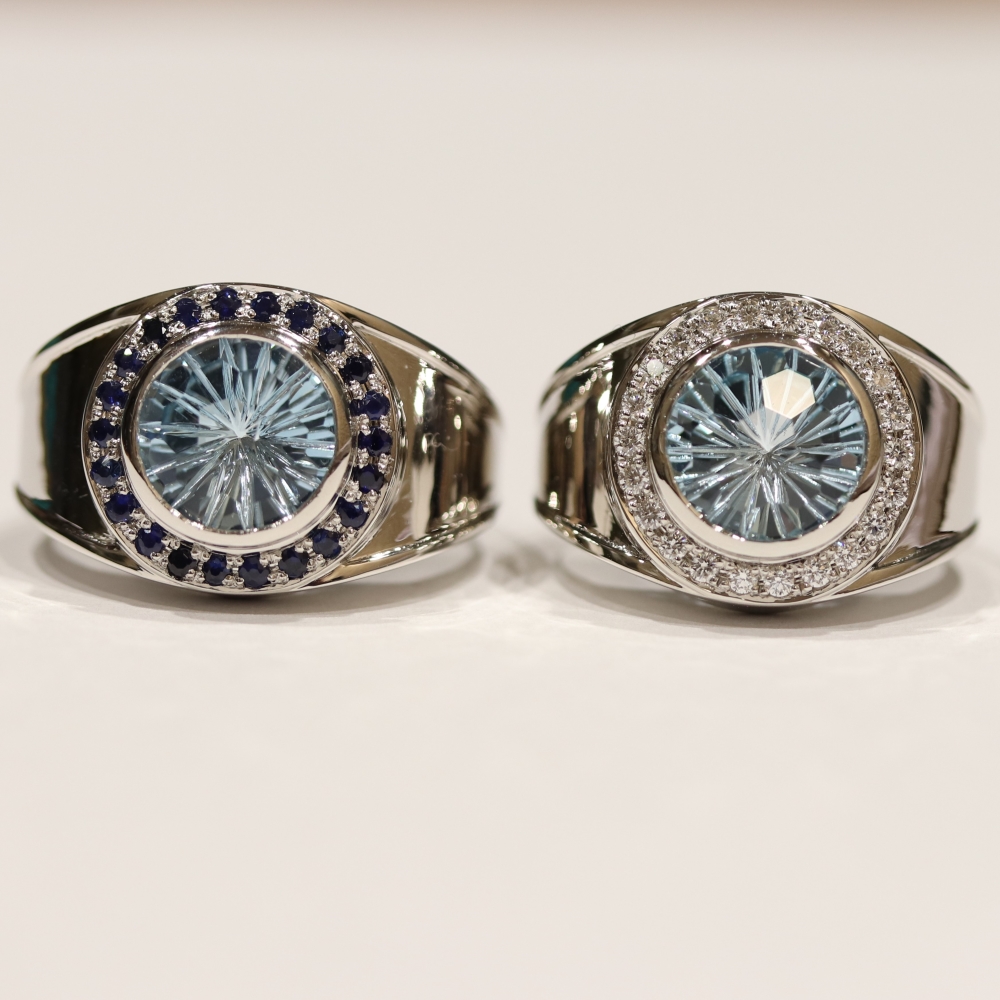 広島市佐伯区D様 プラチナブルートパーズ/ダイヤ/サファイヤペアリングオーダーメイド