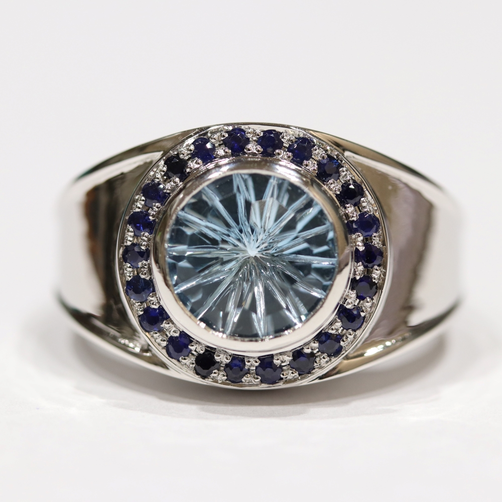 広島市佐伯区D様　プラチナブルートパーズ／サファイヤリングオーダーメイド正面